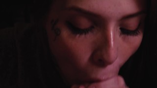 Cute Redhead Girl sucking a big dick and swallowing all the cumshot.