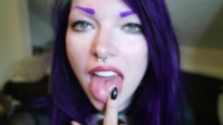 Goth girl spit tongue fetish