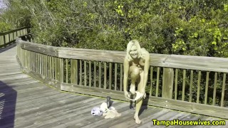 Showing Off Her Tits and Shaved Cunt In Public